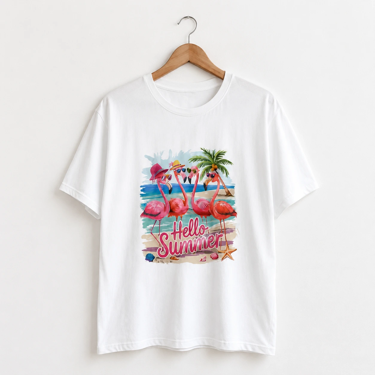 تیشرت باکسی فری سایز طرح Hello summer